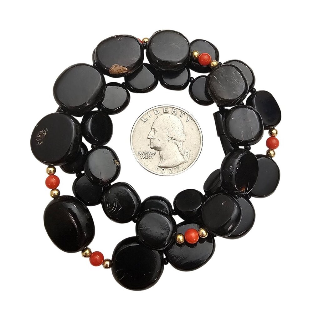 Black Coral Gold Filled Bead Necklace Graduated Strand Screw Barrel Clasp J460 - Picture 9 of 12